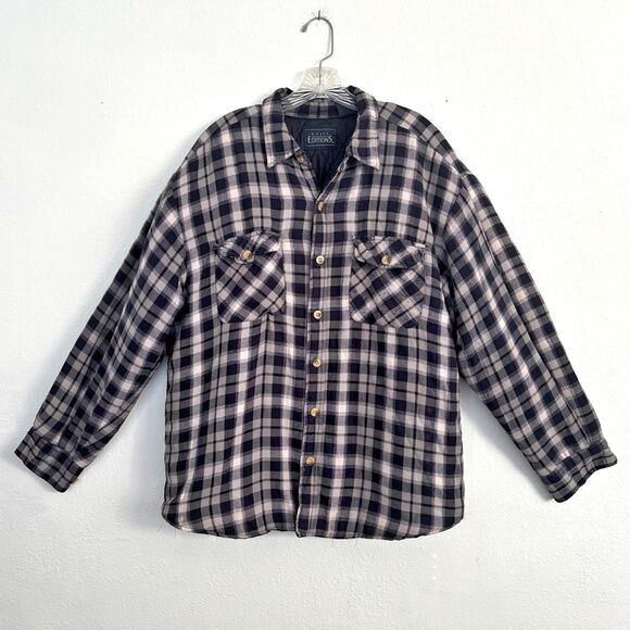 Mens Plaid Flannel Shirt Jacket Size Large Shaket Quilted Outdoor Button Up - Picture 1 of 7
